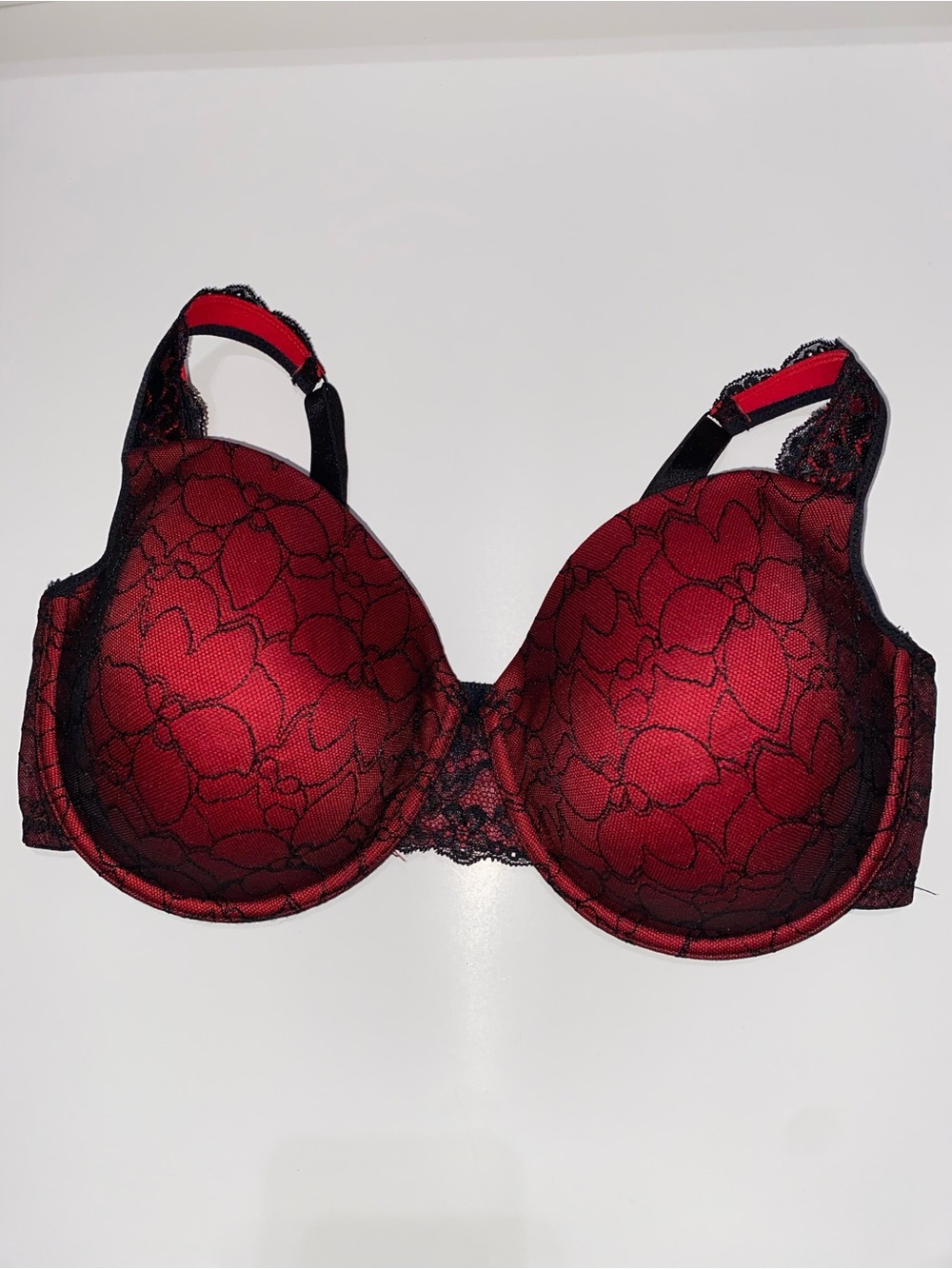 Frederick's of Hollywood Red Scarlet Bra with Black Lace, 38DD